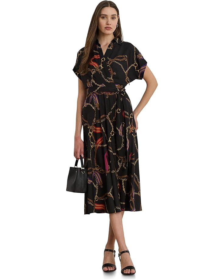 

Женское платье Lauren Ralph Lauren Belting-Print Belted Crepe, Black Multi