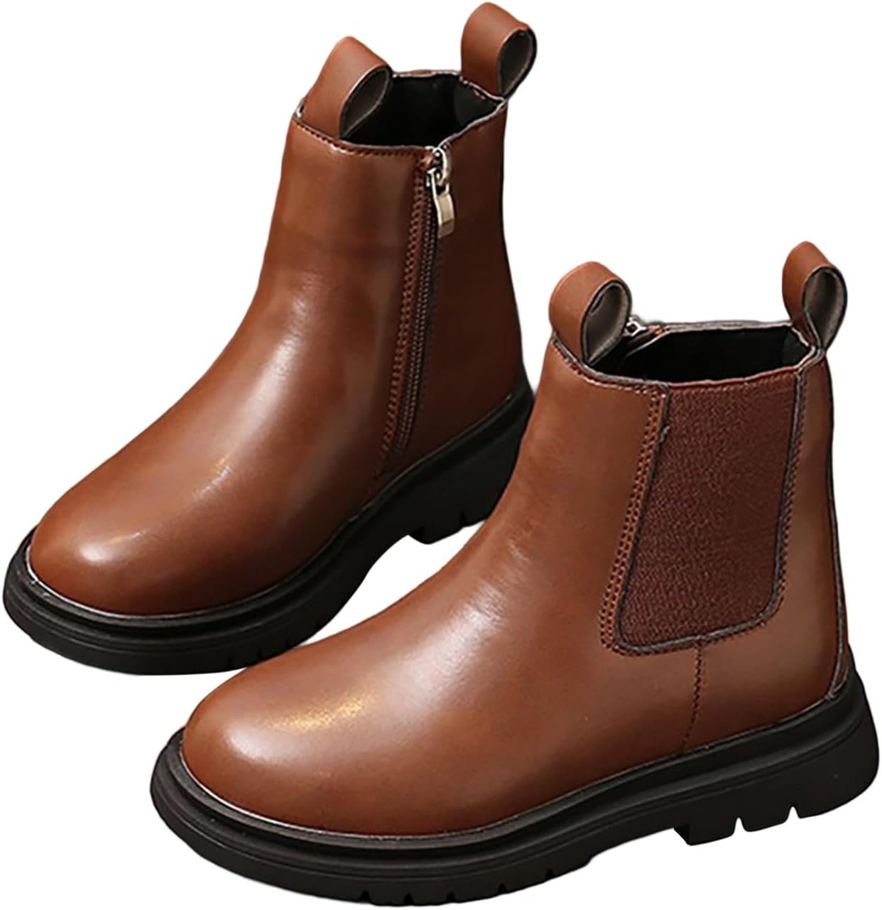 

Детские кожаные ботинки Челси для девочек, зимние ботинки для малышей, теплые с подкладкой, слипоны, модные повседневные плоские ботильоны Generic, Brown