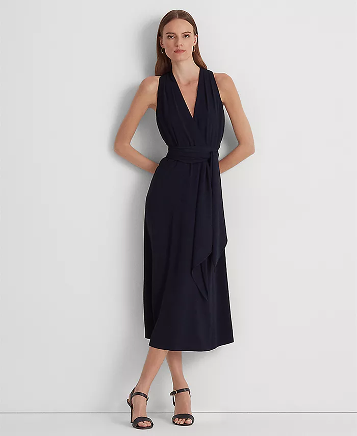 

Женское коктейльное платье на бретелях из жоржета Lauren Ralph Lauren, синий