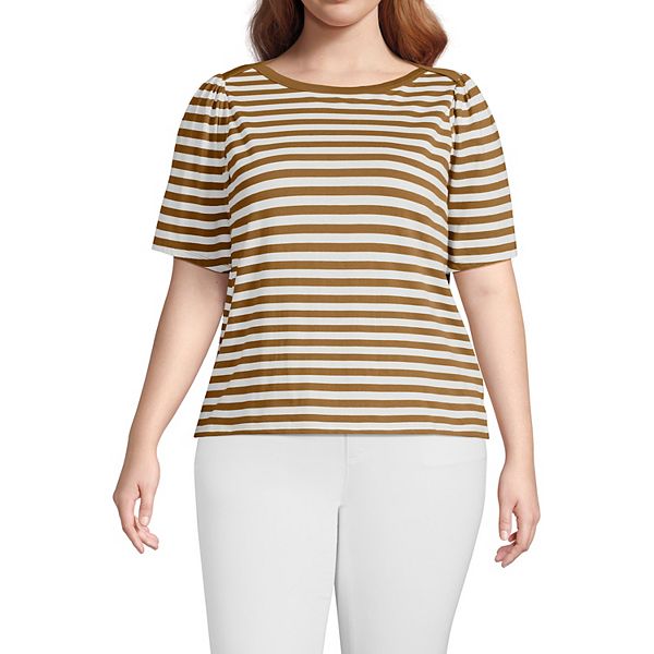 

Футболка с коротким рукавом из хлопка супима с лодочкой Lands' End, Camel Even Stripe, Бежевый, Футболка с коротким рукавом из хлопка супима с лодочкой Lands' End, Camel Even Stripe