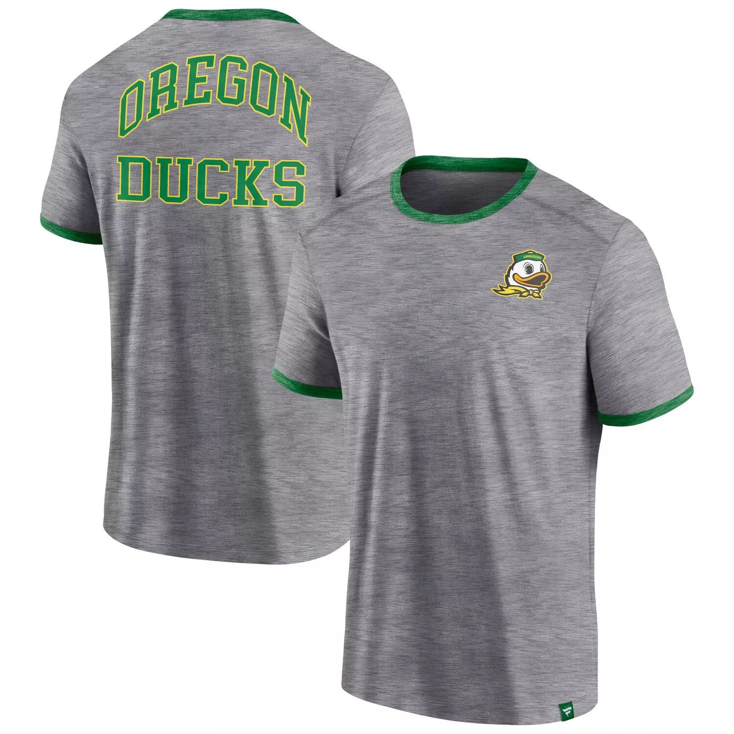 

Мужская классическая футболка с логотипом Heather Grey Oregon Ducks Stack Ringer Fanatics