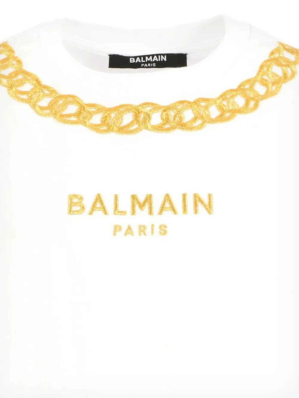 Футболка с логотипом, украшенным цепочкой Balmain Kids, белый — фото 3
