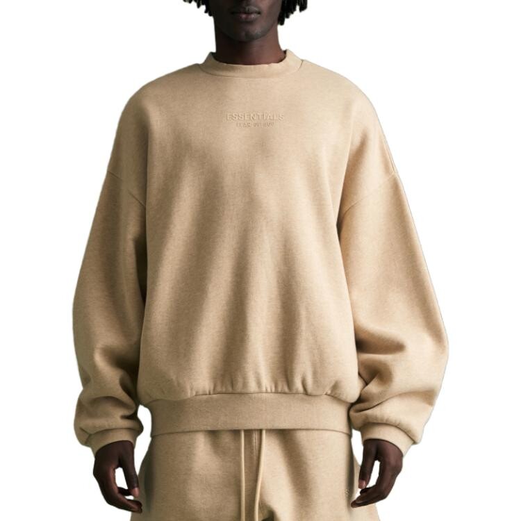 Толстовка с круглым вырезом и вышитым логотипом Fear Of God Essentials, цвет Gold Heather — фото 4