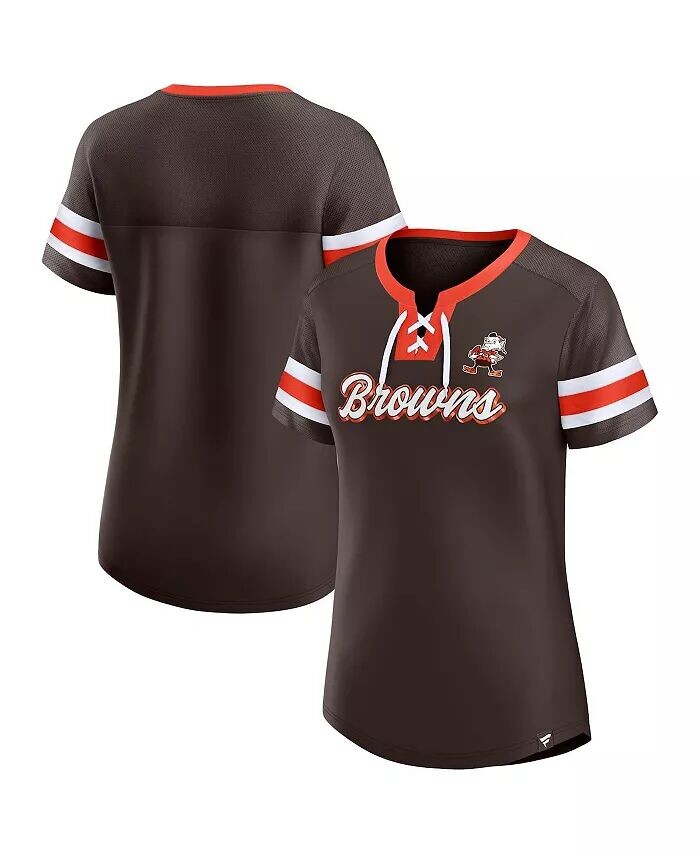 

Женская коричневая футболка Cleveland Browns Original State Lace-Up Fanatics
