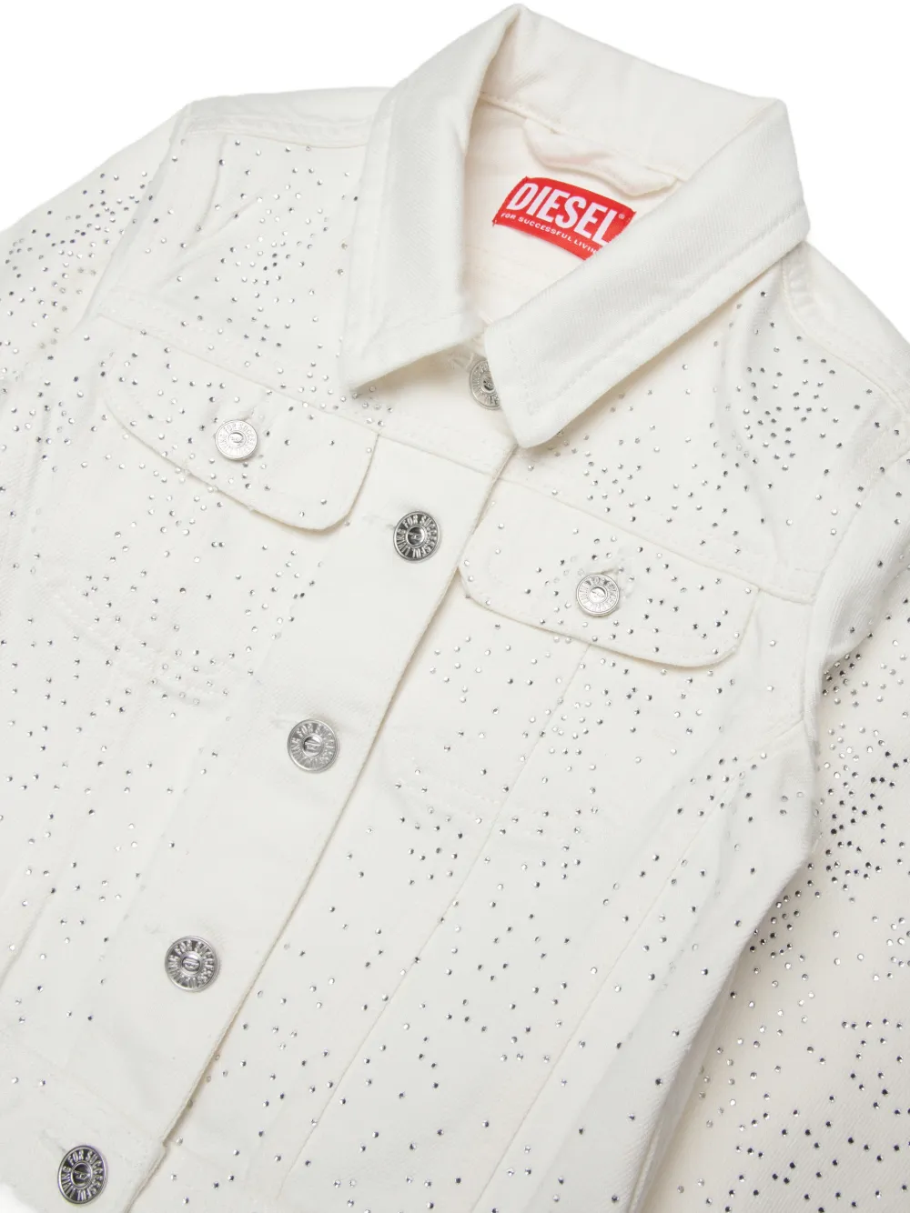 Джинсовая куртка из хлопка с логотипом и заклепками Diesel Kids, белый — фото 3