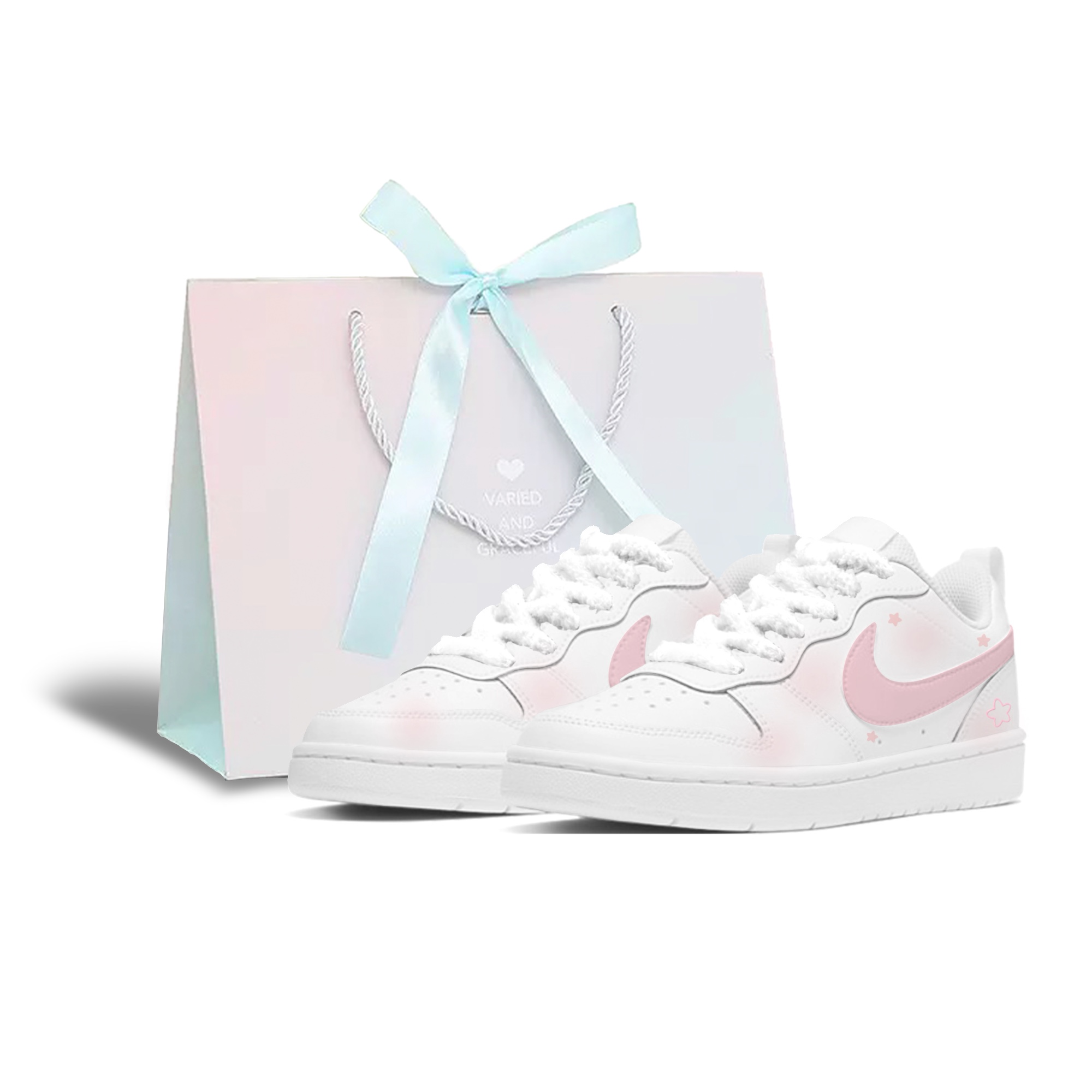 

Nike Court Borough кожаные устойчивые к истиранию дышащие нескользящие низкие скейтборд кроссовки белые розовые для подростков