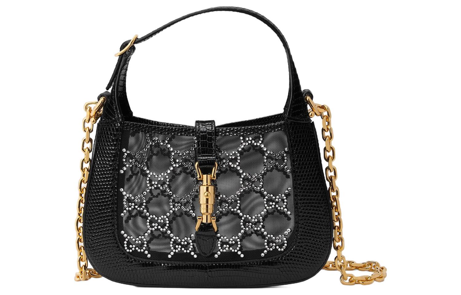 

Gucci Сумка через плечо Jackie 1961 из кожи ящерицы, мини-сумочка для женщин, черная