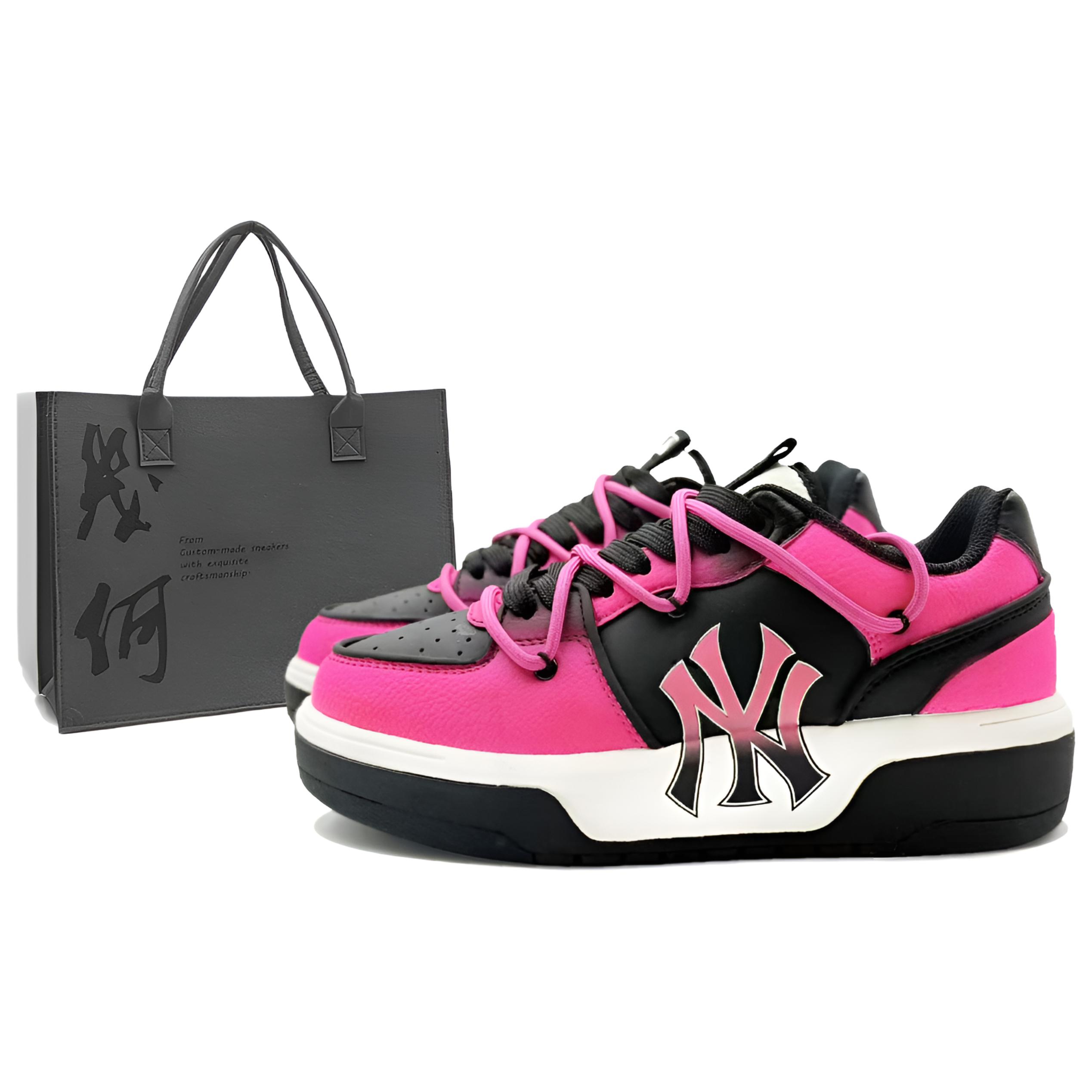 

Износостойкие низкие скейтерские кроссовки Chunky Liner Unisex Black Pink MLB, черный/розовый