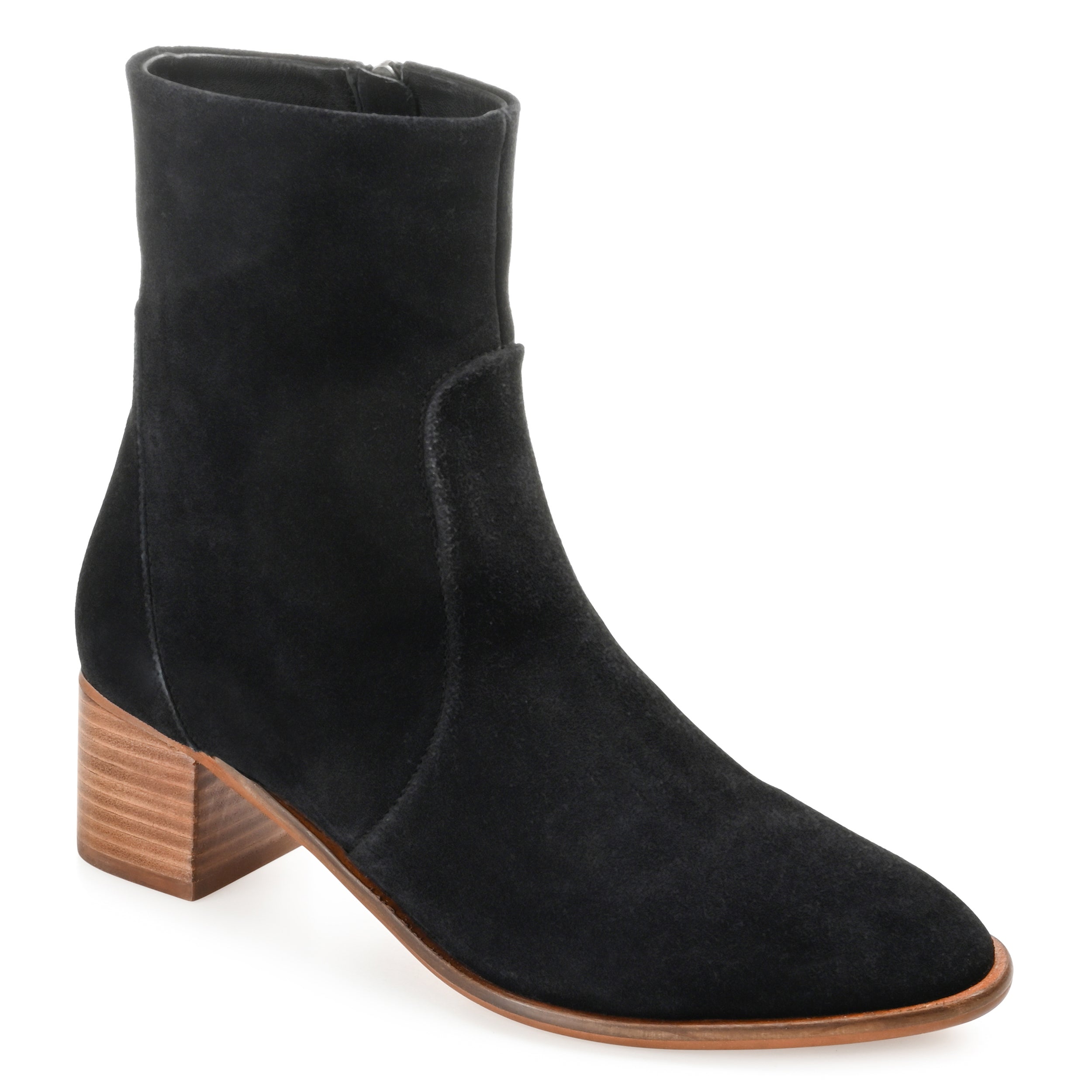 Женские ботильоны Journee Signature из натуральной кожи Airly Almond Toe Stacked Ankle Boots, черный