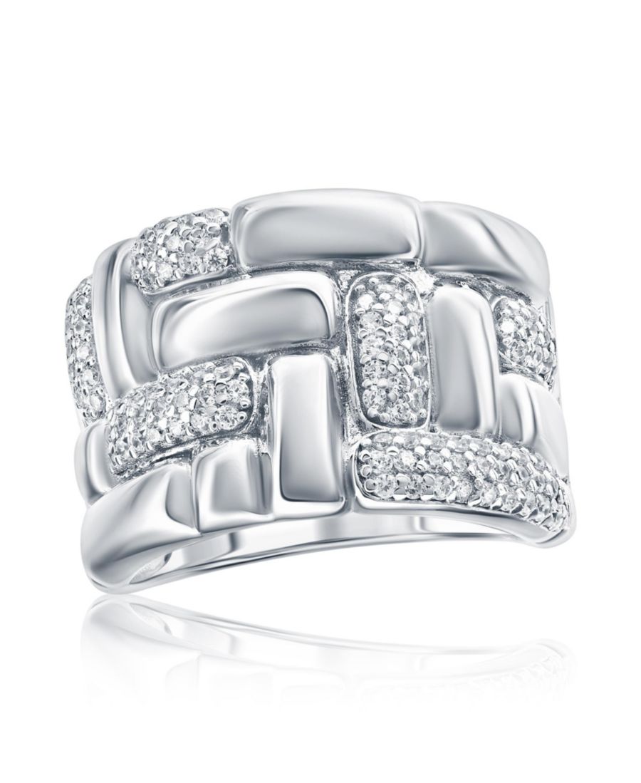 

Кольцо с паве из кубического циркония, серебряным объемным плетеным мотивом, очень широкое Suzy Levian New York, Silver