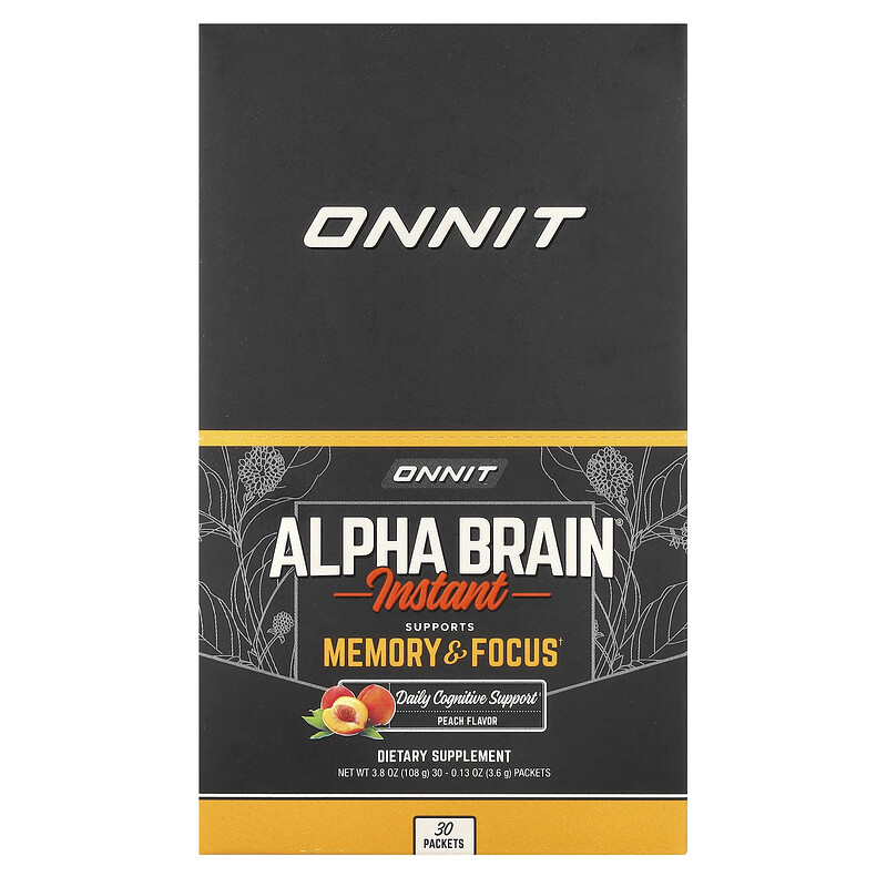 

Onnit, Alpha Brain Instant, для памяти и концентрации, персик, 30 пакетиков по 3,6 г (0,13 унции)