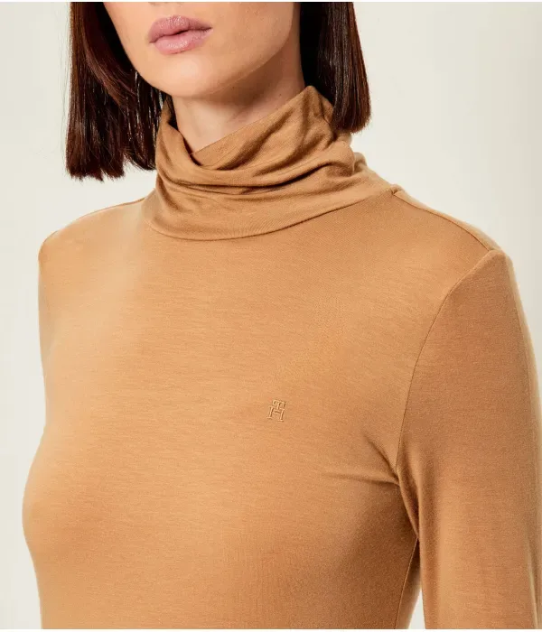 Мягкая водолазка из тенселя slim fit Tommy Hilfiger, коричневый — фото 4