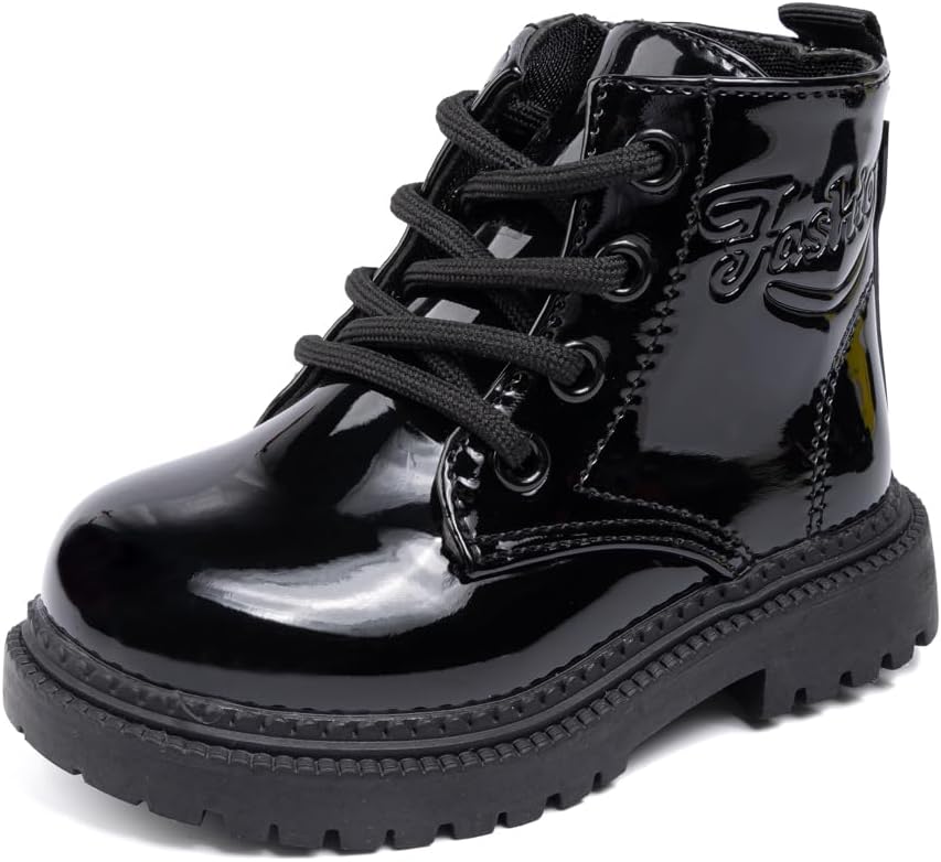 

Ботинки Sonsage для мальчиков и девочек, водонепроницаемые, противоскользящие, кожаные, Челси, малыши, детские зимние снежные боевые ботинки-ботильоны, размер США 5.5-9.5, F03/Black