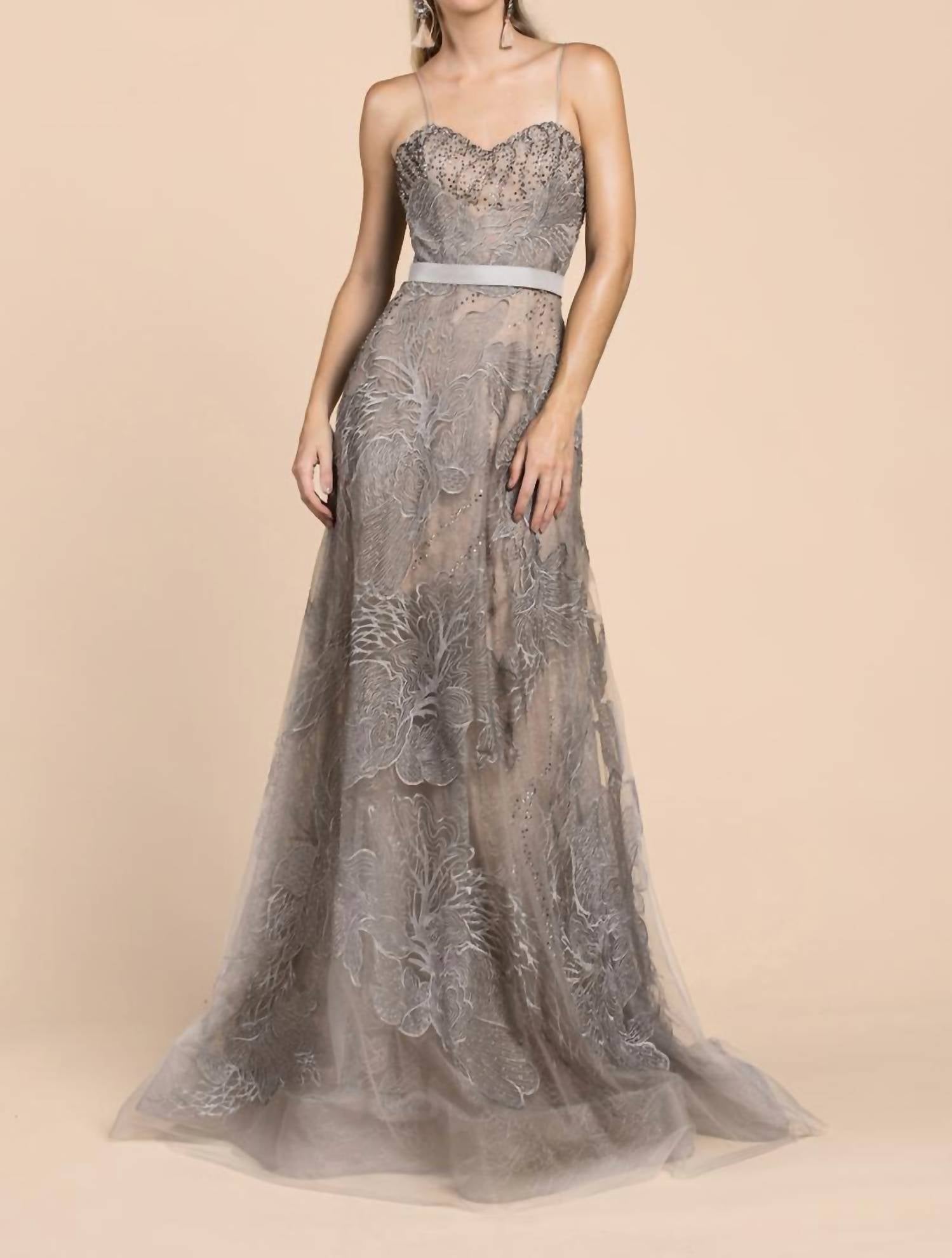 

Серое кружевное платье Oriental Orchid Andrea & Leo Couture, серый