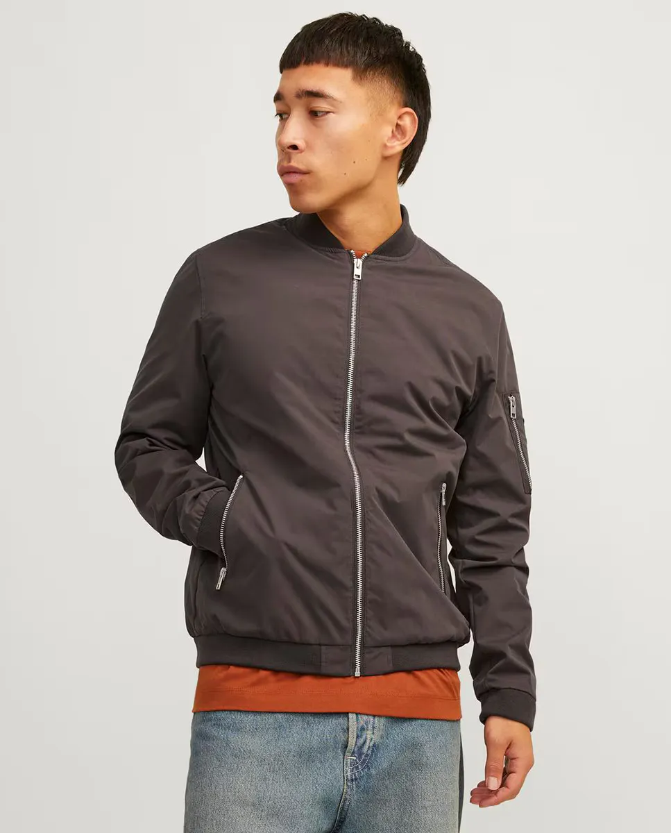 

Мужской однотонный бомбер на молнии Jack & Jones, коричневый