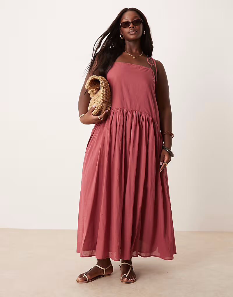 

Платье макси с заниженной талией ASOS DESIGN Curve бордового цвета ASOS Curve
