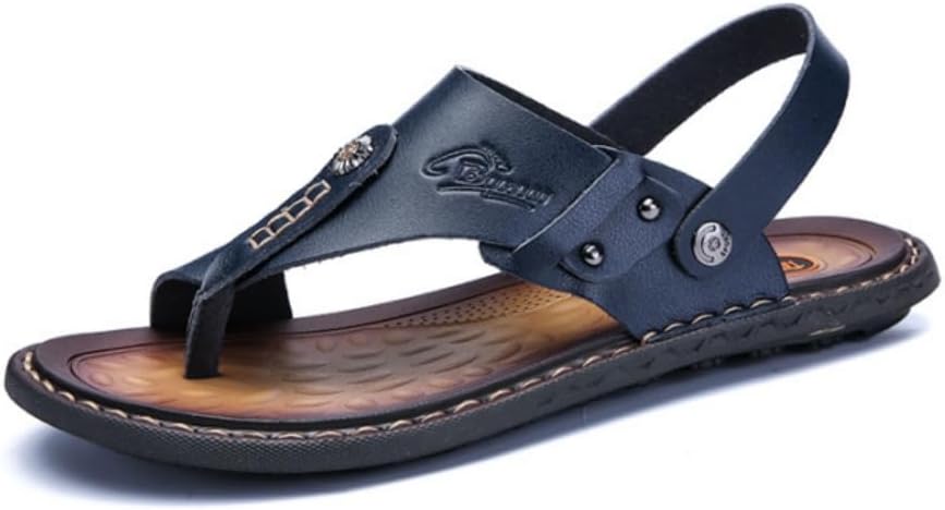 

Мужские сандалии для дома и улицы, пляжные шлепанцы, мягкие летние повседневные вьетнамки из кожи, с застежкой «слип-он», двустороннее использование, спортивные шлепанцы с кольцом для пальца Tangdao, синий
