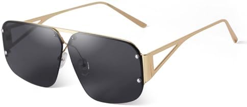 

Солнцезащитные очки в стиле ретро 2026 года, квадратные, без оправы, модные, с металлической оправой, увеличенного размера, с плоской верхней частью MTZJH, C1 Gold Black