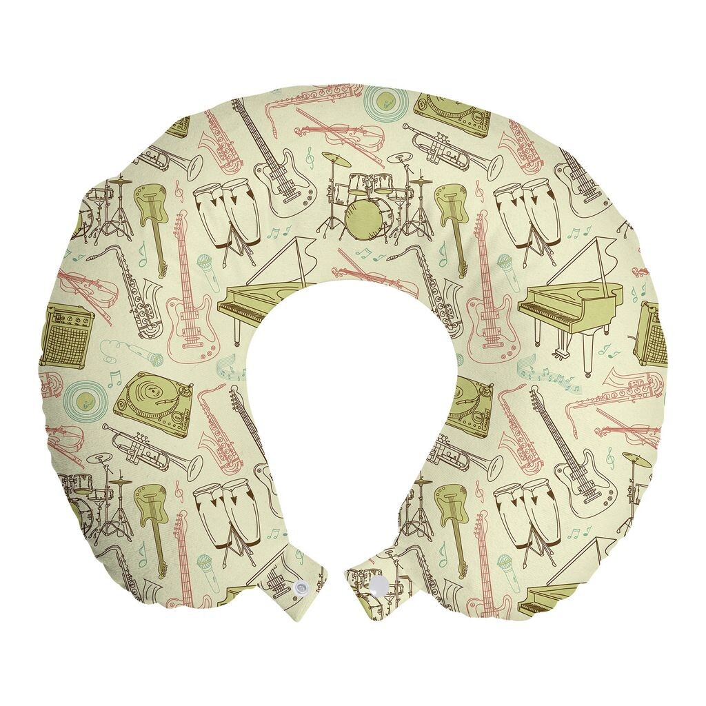 

ABAKUHAUS Jazz Music Travel Pillow Подушка для шеи, оборудование для рисования, пенопластовые дорожные принадлежности для самолета и автомобиля, 30x30 см, румянец хаки и бежевый