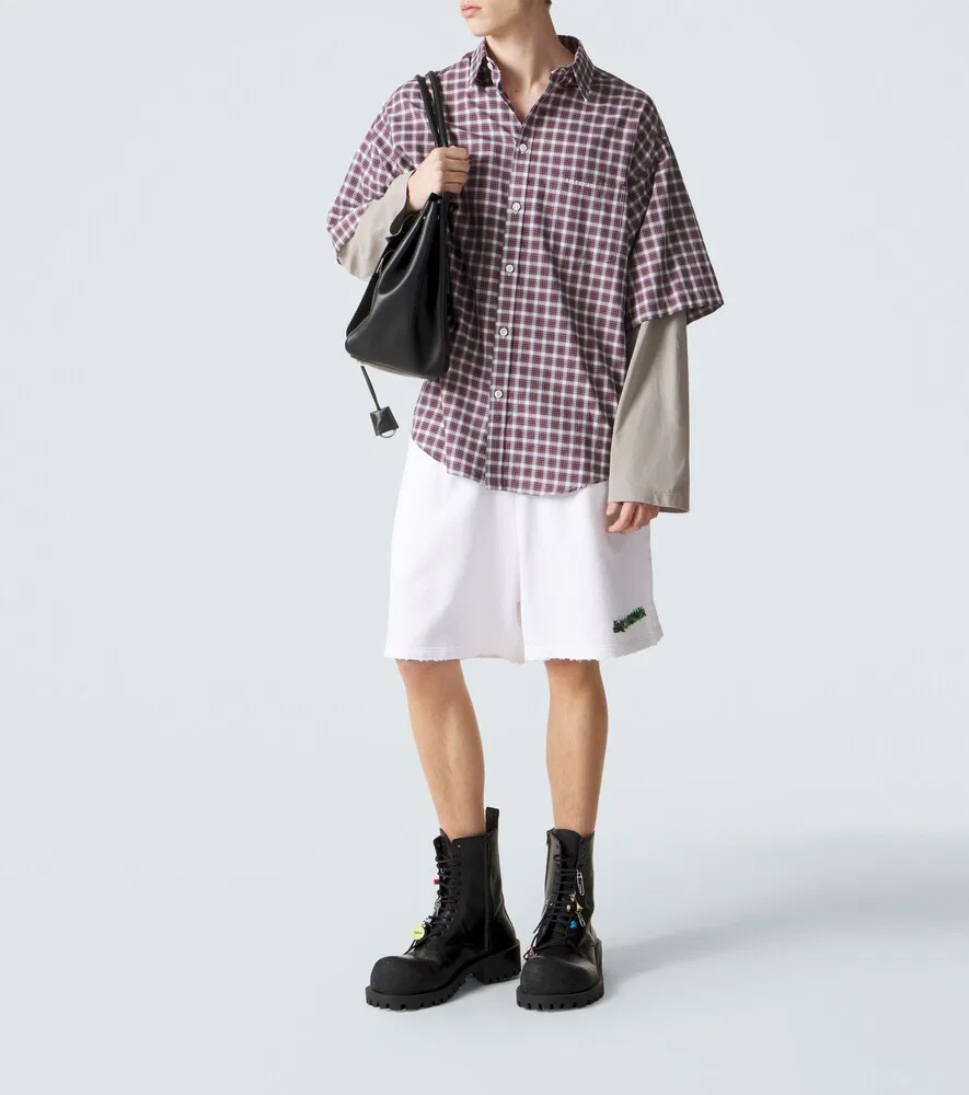 Хлопковые флисовые шорты с логотипом Balenciaga, белый — фото 2