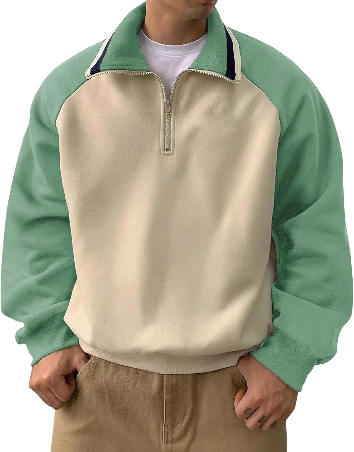 

Мужской свитер Ymosrh с длинным рукавом, цветной блок, четверть молнии, Casual Athletic