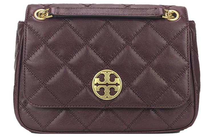 

TORY BURCH Сумка-мессенджер из кожи Caviar, женская, бордового цвета
