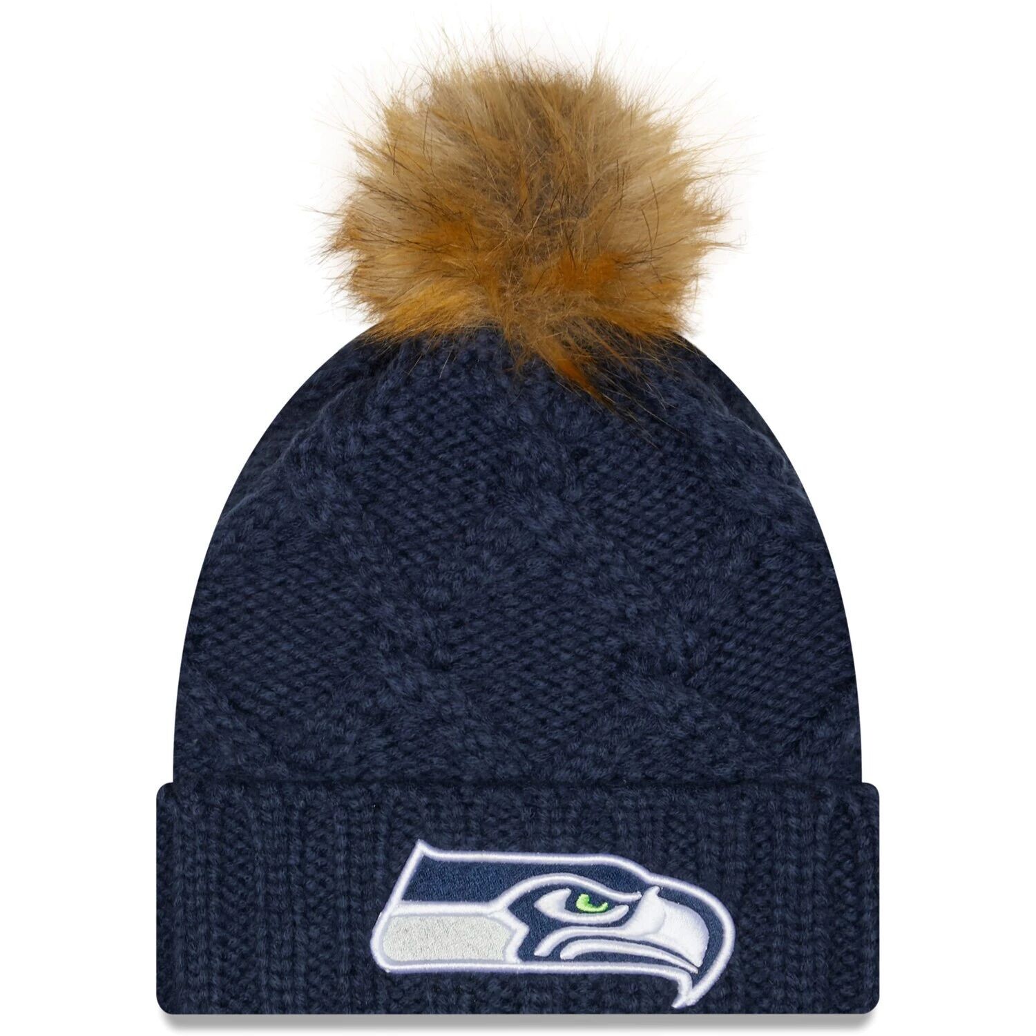 

Женская роскошная вязаная шапка New Era College Seattle Seahawks с манжетами и помпоном New Era