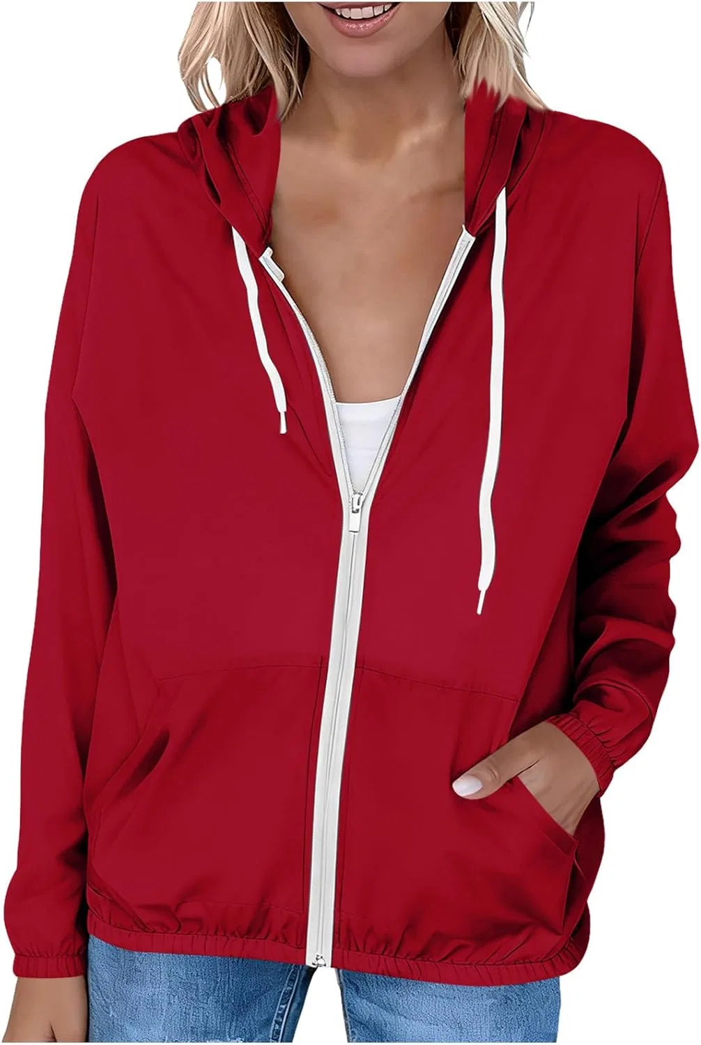 Легкая спортивная кофта с капюшоном UPF 50+, Red