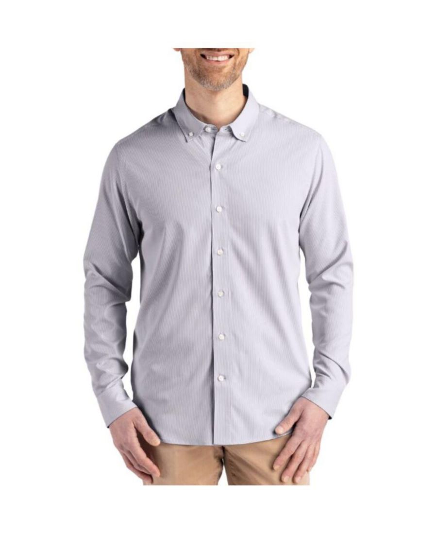 

Рубашка в тонкую полоску с длинными рукавами больших размеров Cutter & Buck, Elemental grey/white