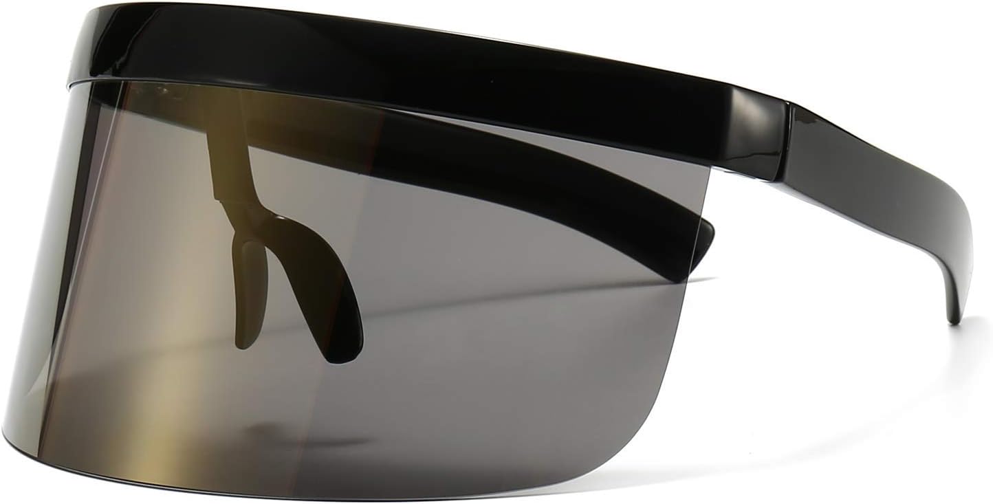 

Футуристические солнцезащитные очки-щит с большим зеркальным козырьком и плоской верхней частью, подходящие для мужчин и женщин, как шляпа от солнца, для защиты от ультрафиолета, Gold