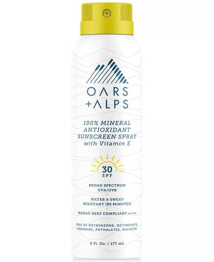 

100% минеральный антиоксидантный солнцезащитный спрей SPF 30, 6 унций Oars + Alps