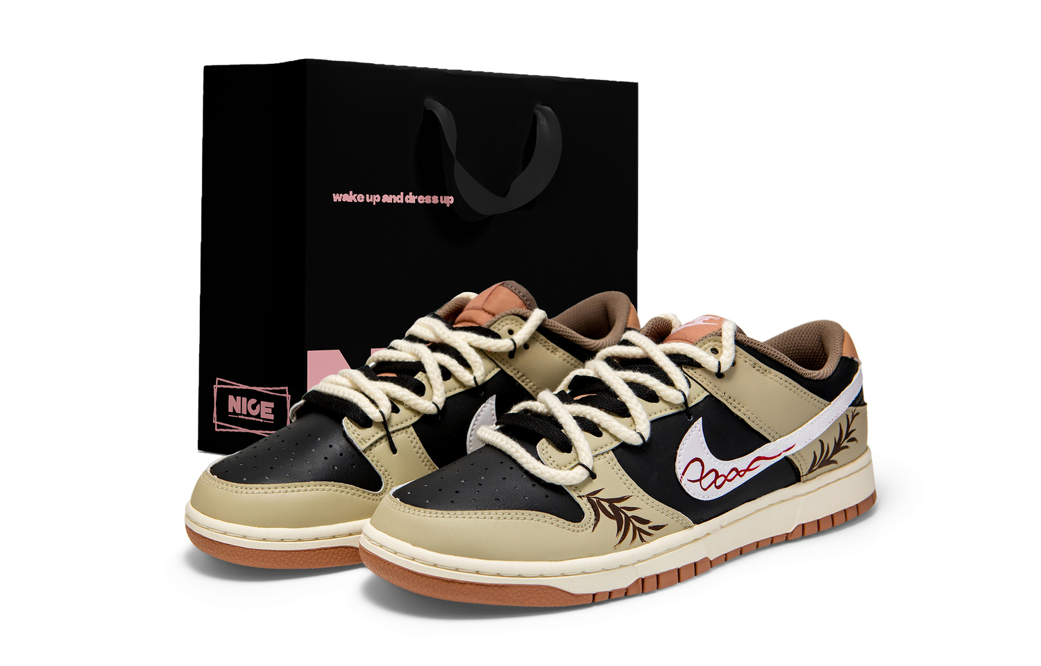 

Nike Dunk Leather Abrasion Resistant Breathable Low top Skateboard Shoes мужские черные хаки