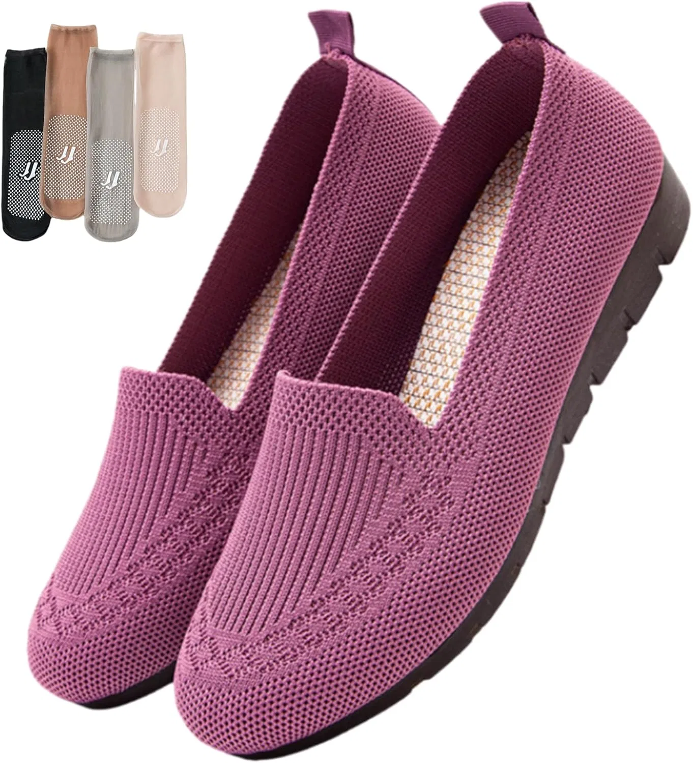 Мокасины дышащие Women Orthopedic Knit Comfort, темно-фиолетовый
