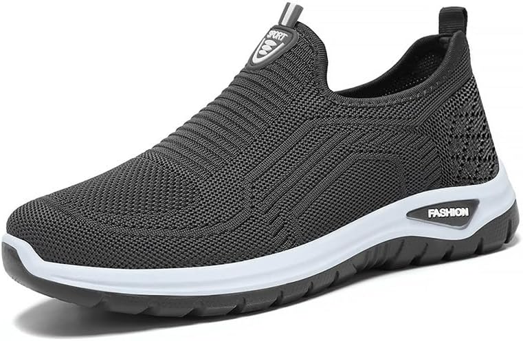 

Мужские вязаные повседневные кроссовки с дышащей сеткой для ходьбы и повседневного ношения. Удобные мягкие лоферы с легкой подошвой, легкие обувь без шнурков для работы и путешествий Qacksv, серый