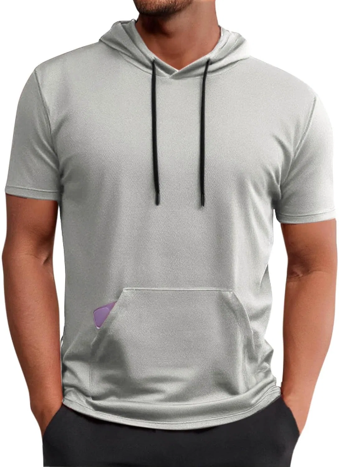 Мужская футболка с капюшоном и карманами, дышащая, быстросохнущая, Gray-1 — фото 2