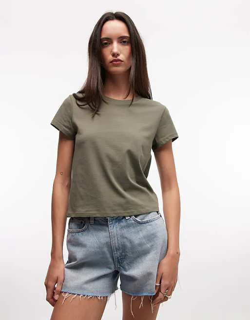 

Оливковая футболка Monki, Зеленый, Оливковая футболка Monki