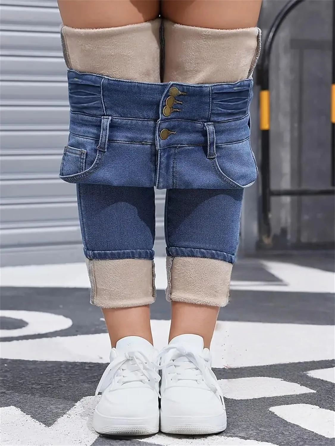 Утепленные джинсы женские fleece lined slim fit super high waisted — фото 3