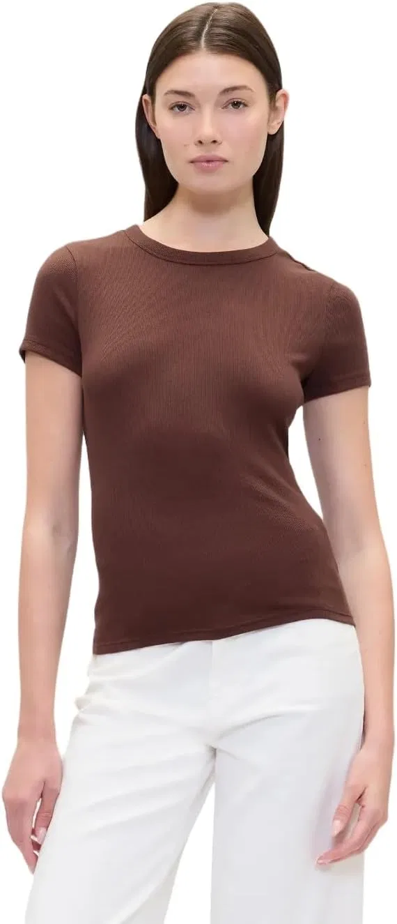 Футболка трикотажная с длинным рукавом, Solid Rib Knit Top, GAP, шоколадный