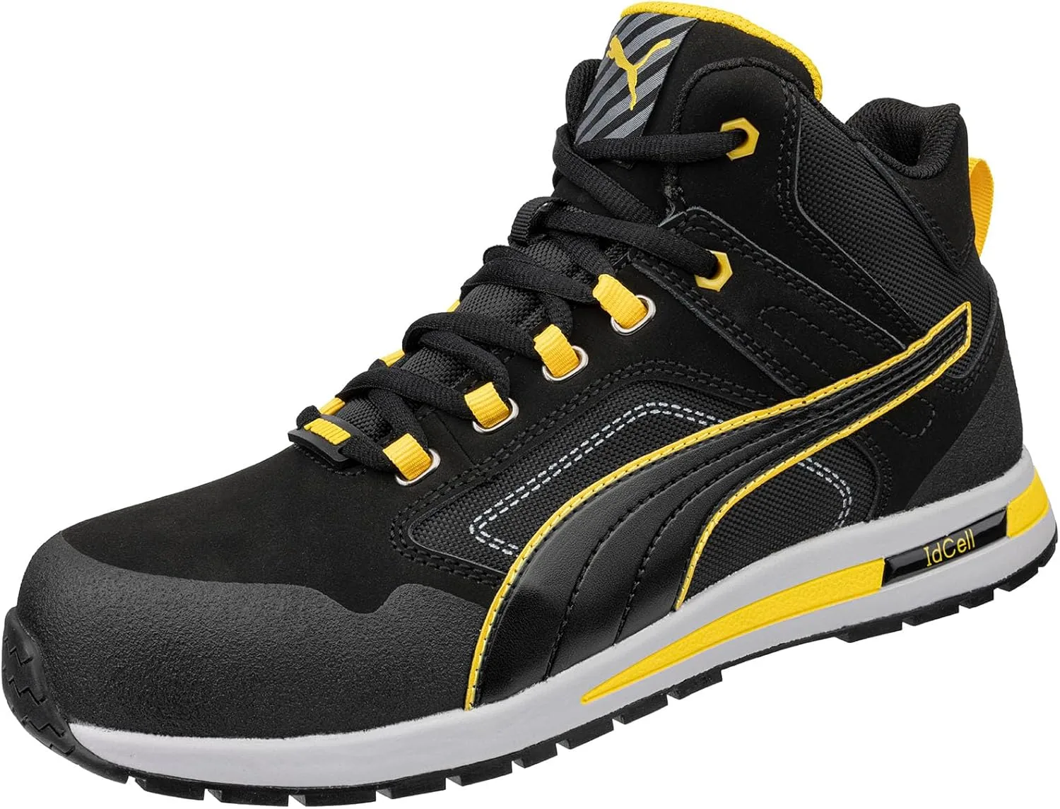 PUMA Crosstwist MID SB Универсальные защитные кроссовки с противоскользящими свойствами из проколов, черный/желтый