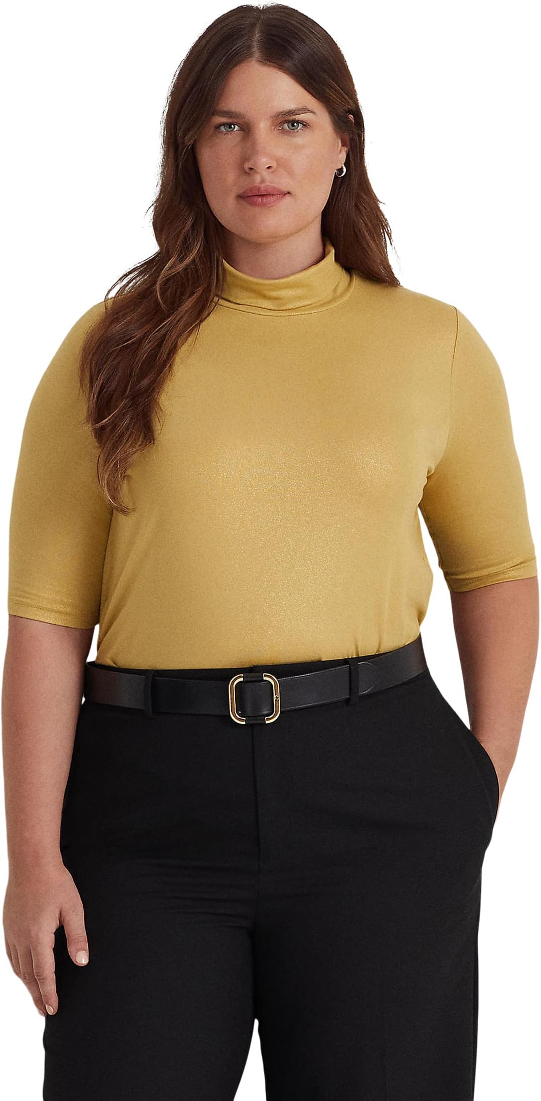 

Топ Lauren Ralph Lauren Plus Size Metallic Stretch Jersey Turtleneck, золотой