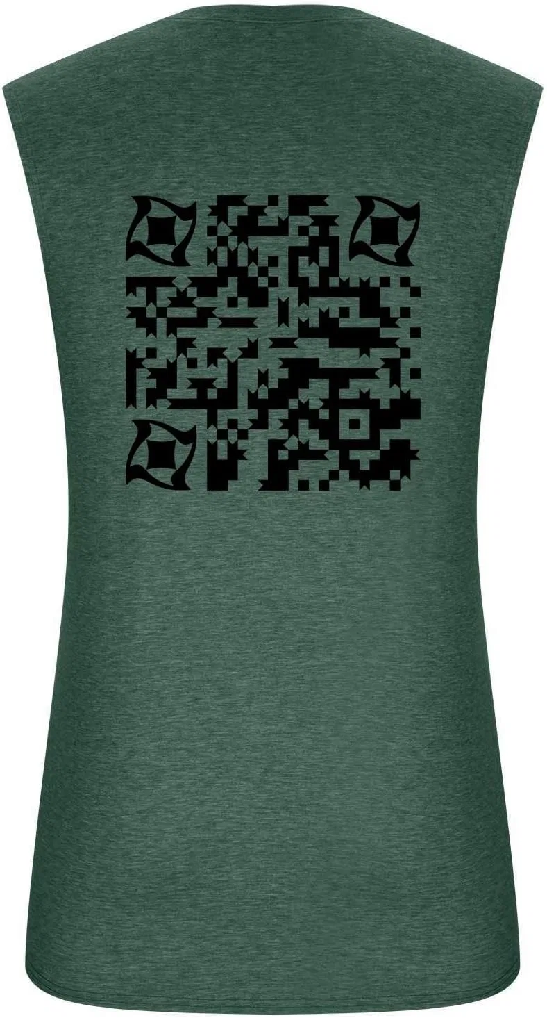 Generic Мужские повседневные майки без рукавов с оригинальным принтом в виде QR-кода для повседневной носки, отдыха и активного времяпрепровождения на отдыхе, темно-зеленый — фото 2