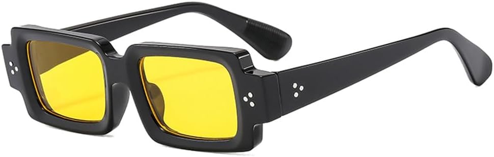 

Ретро маленькие прямоугольные солнцезащитные очки для женщин с заклепками, защита от УФ-излучения UV400, оправа для мужских очков с прозрачными линзами HCPIHF, Black Yellow