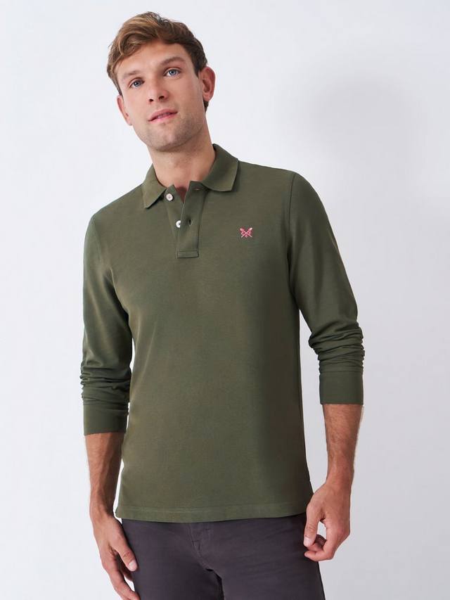 

Хлопковая поло с длинным рукавом классического кроя Crew Clothing, Olive Green