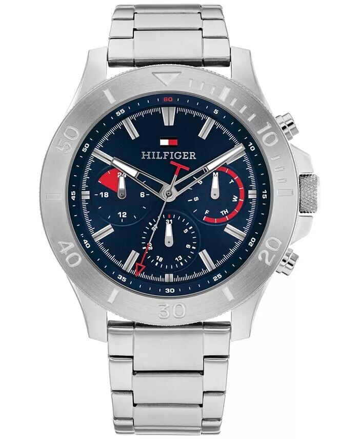 

Мужские кварцевые серебряные часы из нержавеющей стали 46 мм Tommy Hilfiger