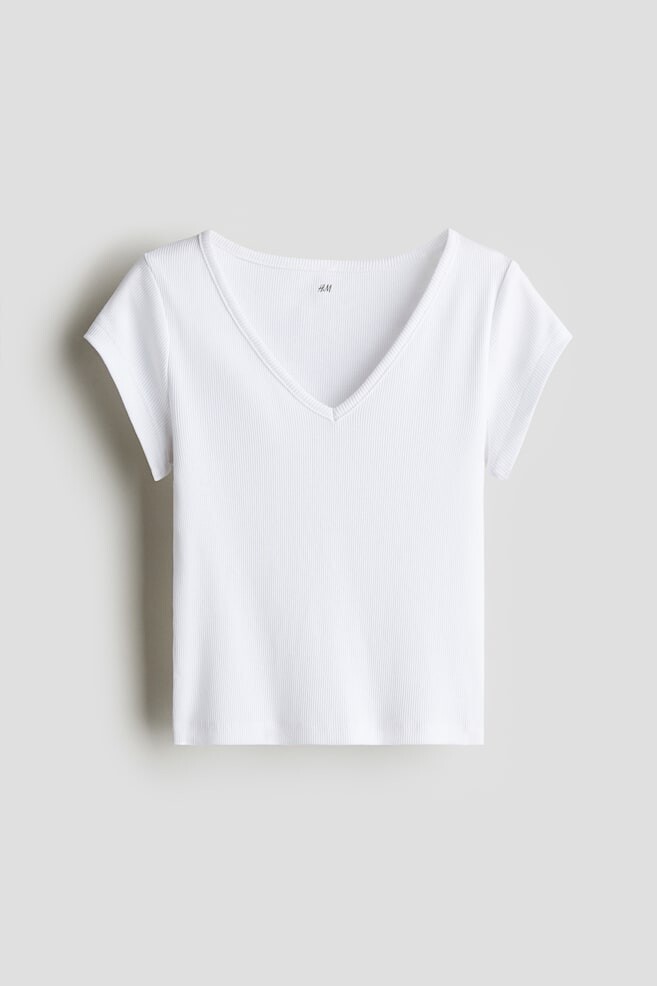 

Рубашка из хлопкового джерси в рубчик H&M, белый