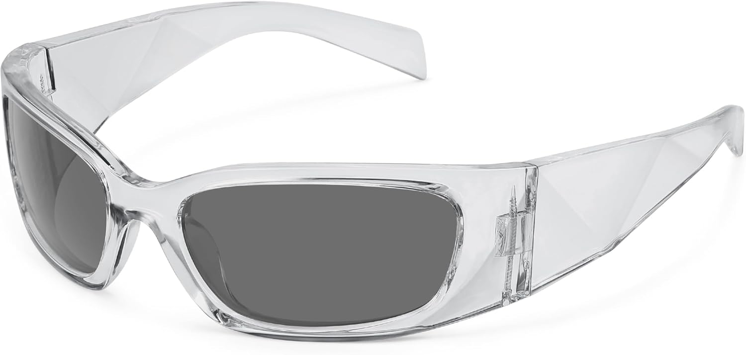 

Ретро-солнцезащитные очки с обтекаемой формой для женщин, модные винтажные солнцезащитные очки в стиле Y2k с защитой от УФ-излучения FZN827 Fozono, Light Gray Frame/Gray Lens