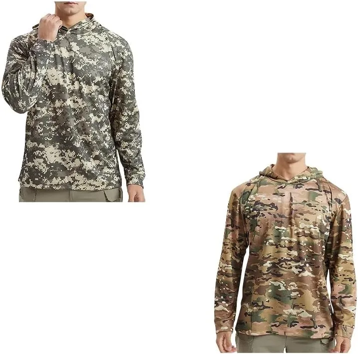 

2 шт. мужская толстовка с капюшоном для защиты от солнца, длинный рукав, камуфляж, UPF 50+, быстросохнущая INXKED