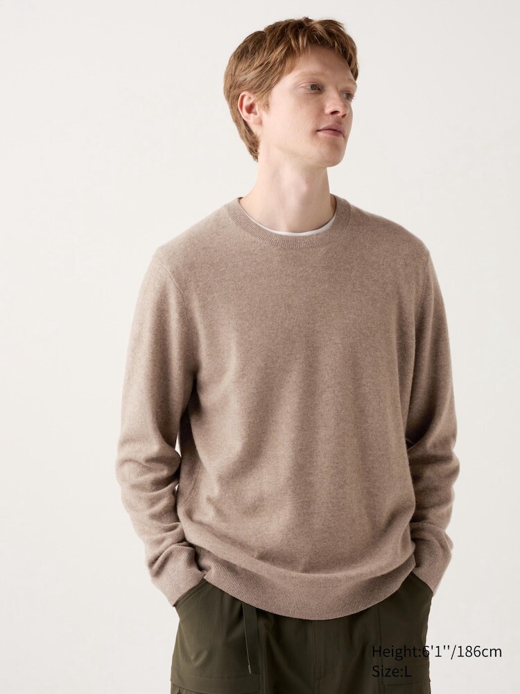 

Джемпер с круглым вырезом из 100% кашемира Uniqlo, цвет 32 бежевый