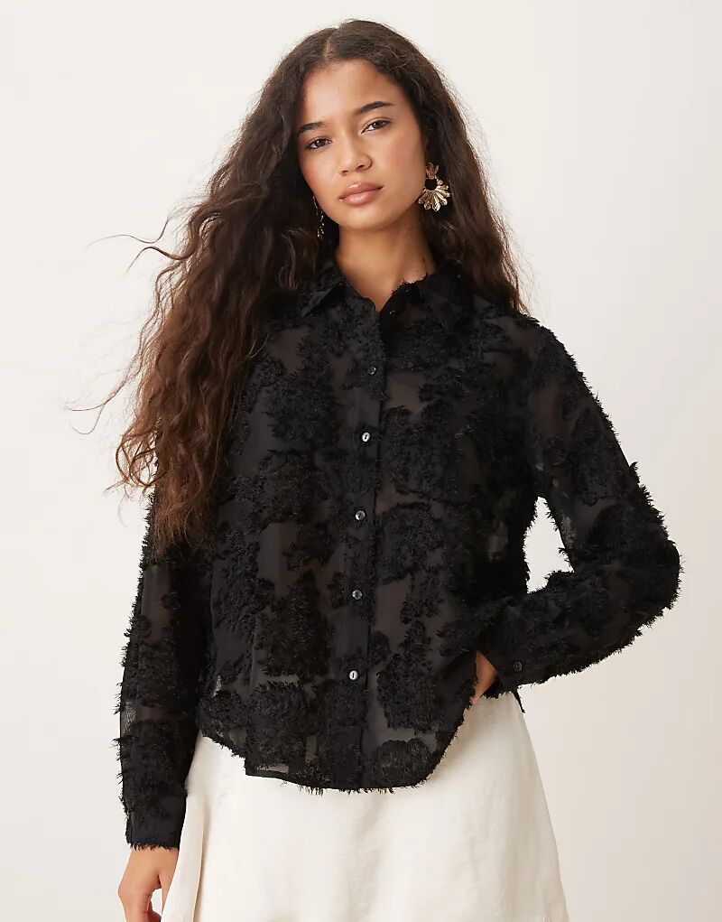 

Полупрозрачная рубашка JDY с цветочным принтом в виде ресниц, черного цвета