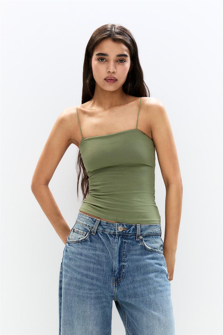 

Топ прямого покроя с бретельками Pull And Bear, зеленый